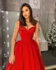 2022 robes de bal rouges bretelles une ligne thé longueur volants plissés décolleté en coeur soirée tenue de soirée cocktail robes de soirée robes sur mesure plus la taille