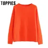 Orange tröja kvinnor 2019 Autumn Winter Round Neck Thin tröja flicka långärmad billig jersey casual stickovers t200319