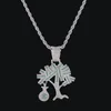 Pendant Necklaces Hip Hop Micro Paved Cubic Zirconia Bling Out Tree Of Life Money Bag Pendants Necklace For Men Rapper Jewelry Gold ColorPen