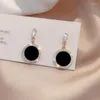 Mode Korea Trendy Rhinestone Black Emamel Round Metal Dangle Earring For Women Gold Drop Smycken Chandelier
