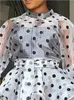 White Blouses Polka Dot Peplum See Through Sexy Thin Transparent Half Flare Sleeves Waist Belt Tops Shirt Women's Fashion Bluas 220518