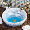 Basin d'art en céramique comptoir lavage de salle de bain prune jaune fleur de lavabo en céramique bol