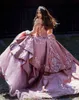 Manches à manches princesse quinceanera motif paillettes dentelle appliques cristaux de bal robe de balle de bal de bal robe douce pour jeunes filles vestido de anos