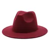 Filt Fedora hoeden Panama Cap Jazz Formele hoed Retro Wollen Lady Fashion Solid Candy Color Brede rand Caps unisex Trilby Chapeau voor mannen Vrouwen Fedorahat B50-2