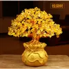 Obiekty dekoracyjne figurki 19/24 cm Lucky Tree bogactwo żółte kryształ naturalne pieniądze