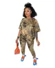 بدلات رياضية مصممة بالإضافة إلى حجم 4XL Summer Women Tracksuits Tracksuits Camouflage Outfits Short Sleeve T-Shirt Shirts اثنين