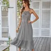 Women's Swimwear Hollow Out Maxi Dress Women Sexy Off Shoulder Fashion Casual Beach Halterneck Dresses Solid Stitching Large Swing Femme Rob