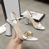 Klassiska kvinnors högklackade Guccis Sandaler Leather Party Fashion Metal Double Buckle Summer Designer Sexig Peeptoe Womens Chunky Heel Dress Shoes High Heels 10cm GG 1F