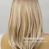 Rakt höjdpunkt syntetiska peruk bangs ombre brun blond fest dagligen kvinnor hår