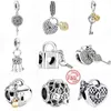 925 branelli di fascino d'argento ciondola catena traforata collegamento lucchetto cuore chiave serratura tallone adatto Pandora charms braccialetto accessori gioielli fai da te