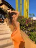 Sırtsız Maxi Elbise Seksi Turuncu Spagetti Kayışı İnce Kadınlar Uzun Kulüp Partisi Plaj Yaz Mavi Kıyafetler 220526