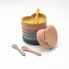 Emme ile kalp şeklinde yemek tabağı bebek besleme seti saf silikon kaşık kolay BPA ücretsiz bebek duş hediyesi 220512