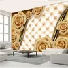 3D Golden Rose Flower Wallpapers Soft Package Jewelry TV Baper194W