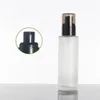 Emballage Bouteille en verre Forsted Pompe de lotion noire avec couvercle noir transparent Récipient d'emballage cosmétique rechargeable portable 20 ml 30 ml 40 ml 60 ml 80 ml 100 ml 120 ml