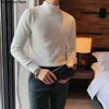 Высококачественный сплошной цветовой свитер для мужчин Slim Turtleneck с длинным рукавом тянет Homme вязаный коричневый L220801