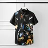 Men's Casual Shirts Minglu Men Shirt Luxury Bamboo Fiber Short Sleeve Mens Lion Digital Allover Printing Cotton Dress Black WhiteMen's