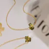 Colares de pingentes de aço inoxidável zircão de colar verde da clavícula Gold com cadeias de pescoço feminino para mulheres acessórios coreanos jóias