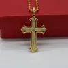 Pendant Necklaces Flat Cross Chain For Women Men 18k Yellow Gold Filled Classic Crucifix Solid Jewelry GiftPendant