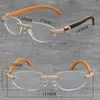 Wholesale Wood Rimless Metal Frames Designer 1164 Grain Micro-paved Diamond set Eyewear Black Inside Orange Optical Men Women 18K Gold Eyeglasses See-through Frame