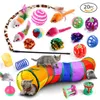 20 Pcs Cat Toy Kit Collapsible Tunnel Indoor Kitten Interactive Teaser Wand Mice Ball Pet Fun Channel Crinkle Ball Cat Supplies 220423