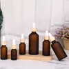 Frosted Amber Glass Dropper Bottles Essential Oil Bottle With Woodgrain Eyedropper Lids Perfume Sample Vials Essence Liquid Cosmet8575254