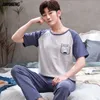 Sleep Wear Young Mens Designer Pajamas Fashion Pijamas Para Hombre Summer Short Sleeved Long Pants Cotton Nightwear Set 220426