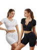 Women's Tracksuits Women Yoga Set Gym Clothing Ribbed Sportswear High Waist Running Pants Fitness Leggings Seamless Sports Suits TracksuitsW