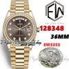 EWF V3 EW128348 EW3255 Automatyczne męskie zegarek 36 mm Diamond Bezel Brown Diamonds Dial Gold 904L Jubileesteel Bransoletka z tym samym serialowym kartą gwarancyjną wiek zegarków wiek