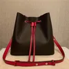 HOT Designer Famous handbags lady shoulder bags leather bucket bag women flower printing crossbody totes purse