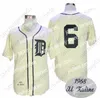 대학 야구 착용 6 Al Kaline Baseball Wear Jersey 1968 Cooperstown 그레이 크림 명예의 전당 패치 화이트 남성 저지