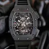 Проектировщик часов углеродного волокна черная технология Hollow Out Watch Men's Mechanical Milles R Wine Barrel большой циферблат RM11 Индивидуальная альтернатива