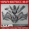 Cuerpo de molde de inyección para SUZUKI GSX-R750 GSXR-600 GSXR750 K6 06-07 Carrocería Gris negro 130No.24 GSXR 750 600 CC 750CC 600CC GSXR600 06 07 GSXR-750 2006 2007 Carenado OEM