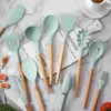 Nonstick Silicone Kitchenware Utensils Cookware Spatula Shovel Egg Beaters Wooden Handle Kitchen Cooking Tool Set 220805