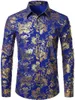 Mens Luxury Paisley Floral Gold Shiny Print Shirts Camisas Stylish Slim Long Sleeve Dress Shirt for Party Prom Show Men Clothing 220324