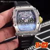 2022 Miyota automatico orologio da uomo cassa in acciaio grande data quadrante scheletrato nero corona rossa cinturino in caucciù Super Edition 6 stili Puretime01 1103D4