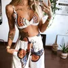 Summer Women Fashion 2 Pieces Set Tracksuit Boho Print Sexy Sleeveless Crop Top Loose Wide Leg Pants Suits Female Clothing 220812