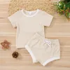 Zomer baby kleding sets meisje pak baby pit gestreepte geribbelde katoenen korte mouw top + shorts pasgeboren outfits