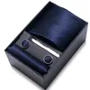 Mode 7,58 cm brede sets zwart blauw rode heren nek stropdas hankerchiefs manchetlinks clipbox bruiloft cadeau zijden handgemaakt 220810