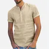 Camisas de lino para hombre, camisas informales holgadas y transpirables de manga corta, camisas de algodón sólidas ajustadas, jersey para hombre, blusa 220527