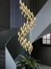 Staircase Led Staircase lustre lâmpada sala de estar Villa Hall Luz de luxo de longa linha Spiral Duplex Building Nordic Simple Chandelier