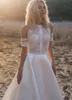 Nowy boho A Line Suknia ślubna 2022 Halter Lace Satin Illusion Back Suknie ślubne szatę Mariage vestidos de noi