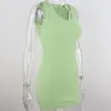 Kobiety Futro Mini Dress Summer Casual Green Bez Rękawów U-Neck Bodycon Tank Dresses Street Party Beach Krótki