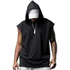 Sommarmens ärmlösa hoodie t-shirts muskel tröja cool hoody tops gym sport smal fitness hooded sportwer tees mode 220526