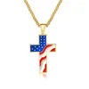 Stainless Steel American Flag Cross Necklace For Men Women Punk USA Flag Geometric Pendant Men's Women's Necklaces Jewelry