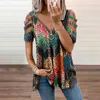 V Neck Zipper Krótki Rękaw Top Lato Sexy Kobiety Drukowane Hollow Out T Shirt Moda Luźna Off Ramię Casual Plus Size Shizs 220321