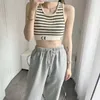 Kvinna randiga stickor Vest Designer Crop Tops för sommaren svart vit trend ärmlös kort tank