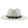 Cappelli da sole in paglia per donna uomo tesa larga 7 cm corda antivento cappello da cowboy occidentale casual protezione solare Panama