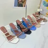 New designer wedge sandals square head blue leather simple temperament dress style Roman sandals casual heightened beach flip-flops 35-42