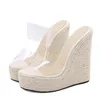 Slippers Summer Pvc Transparent Peep Toe Cane Straw Weave Platform Wedges Sandals Women Fashion High Heels Female Shoes 220321