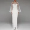 Günlük Elbiseler Akşam Parti Elbise Kadınlar Zarif Puf Kollu Beyaz Örgün Yüksek Bel Bölünmüş Örgü Oymak Balo Düğün Uzun Maxi